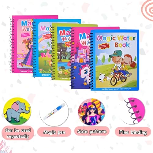Image of Sakuya Magic Water Coloring Book |Mess-Free Colouring Book|Reusable Notepad with Magical Pen| Educational Doodle Book for Kids, Return Gifts for Birthdays, Size:12 * 8 Reusable Book- (Pack of 6)