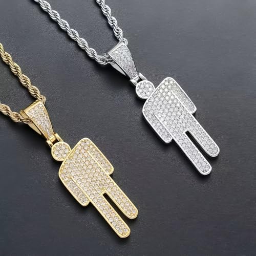 Couple Crooked Head Zircon Hipster Necklace, Hip-Hop Street-Style Diamond-Encrusted Pendant Twist Chain3