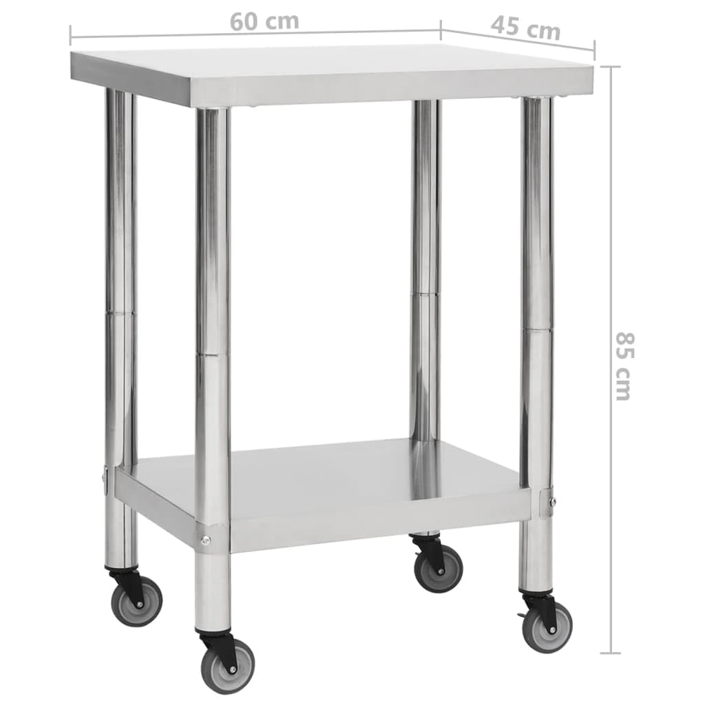 Mangloder Mesa de trabajo de cocina de acero inoxidable con ruedas 60 x 45 x 85 cm para gastronomía, restaurante, cocina, catering, aperitivo, cantina, hotel, bar, restaurante, restaurante, duradera