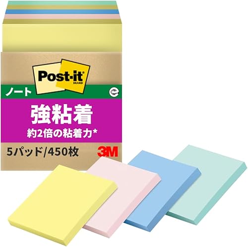 3M 656-5SSAP - Notas adhesivas Post-It, adhesivo fuerte, color pastel, 3.0 x 2.0 pulgadas (2.953 x 1.969 in), 90 hojas x 5 libros