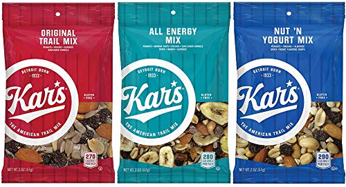 Kar's Nuts Trail Mix â€“ Variety Flavors â€“ Original Trail Mix, All Energy, Nut N Yogurt Unsalted - 2 ounce bags, Case of 48 bags