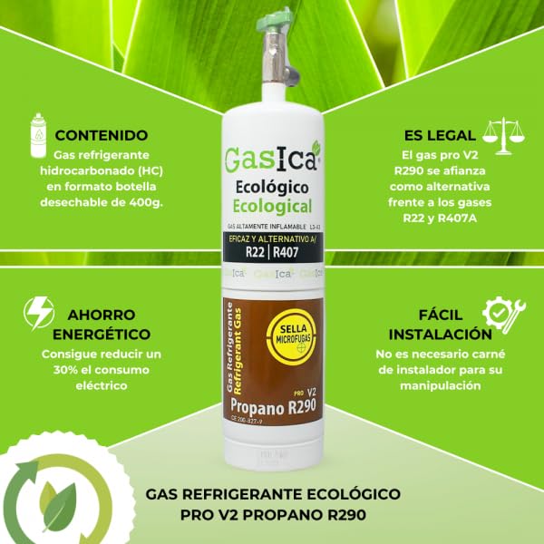 Bilake Gas refrigerante para Aire Acondicionado gasica Gas ecológico Pro V2 propano R290, 400g con Valvula, sustituye Gas R22, R407