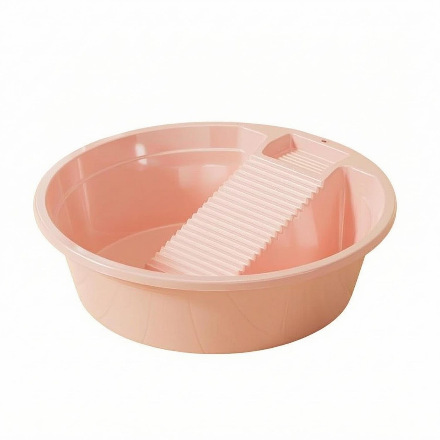 Slanted Scrub Board Washboard Basin Built-in Soap Dish Hand Wash Tub One-Piece Round Wash Basin Ribbed, Pink, L-image-18