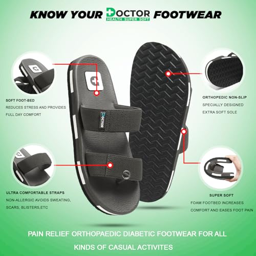 Image of DOCTOR HEALTH SUPER SOFT Men's Casual Slippers with Soft Cushioned Sole, Double Strap with Toe Loop Design, Lightweight Anti-Slip Everyday Wear Slippers for Home and Outdoor Use