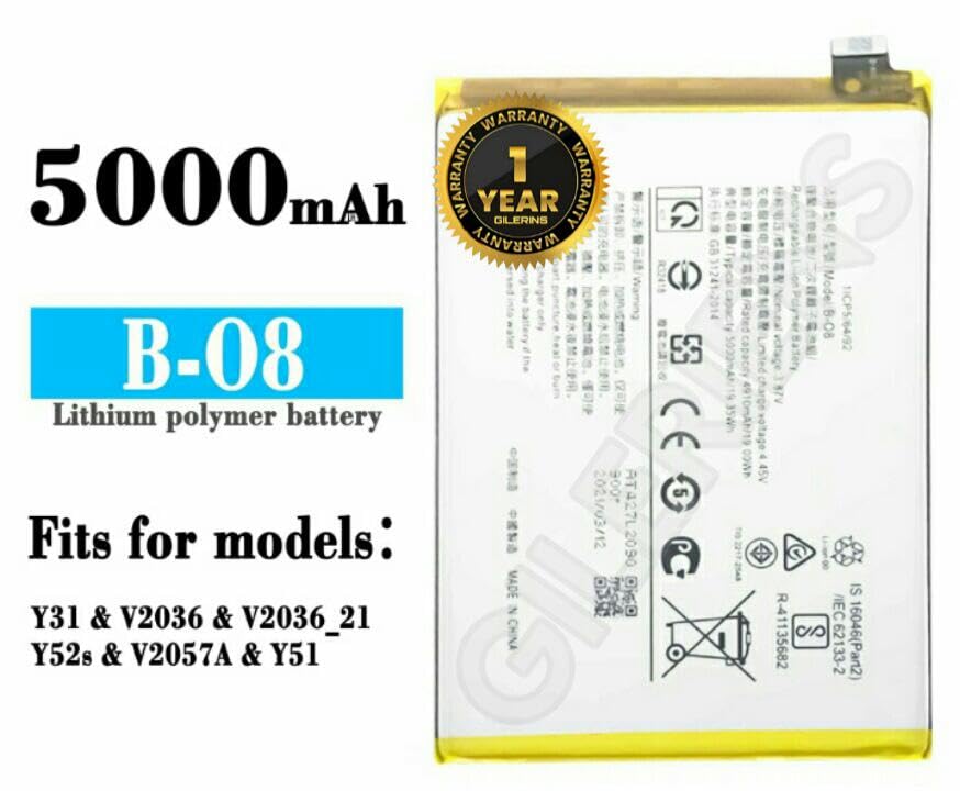 Image of Original B-08 Battery for vivo Y52s /V2057A / Y31 / V2036 / V2021 / Y52S / V20657 /Y15 Battery with 1 Year Warranty **(A0205)