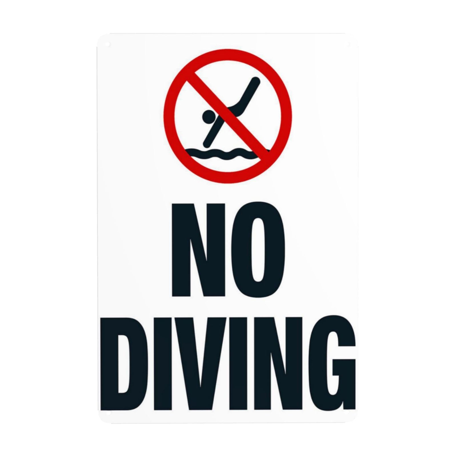 Vintage Metal Tin Sign, Pool Safety No Diving Rule Warning Wall Decor, 8x12 Inch