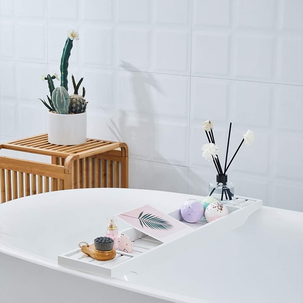 Bandeja ajustable de bambú para bañera, 72,2 x 15 x 4,3 cm, estante de lectura impermeable y estante de almacenamiento para baño, spa y relajación, perfecto para libros, tabletas y bebidas