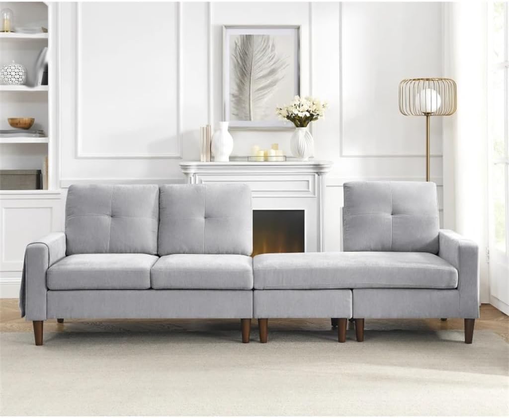 80” Convertible Sectional Sofa, 3 Seats L-Shape with Removable Cushions and Pocket,Rubber Wood Legs