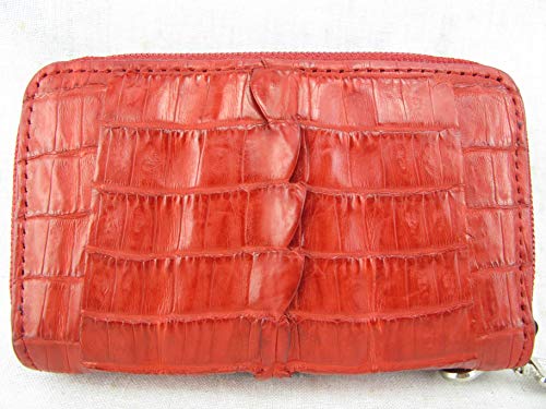 Genuine Crocodile Skin Leather Zip Around Key Holders Wallet Coins Purse (Black) (Carmine Red)3
