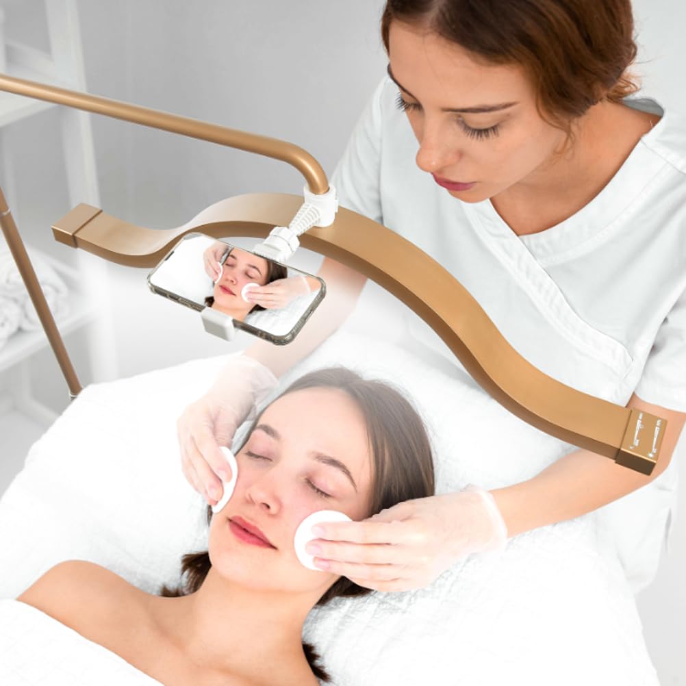 XoTiq LED Half Moon Floor Light for Eyelash Extensions,Foldable Half Moon Light for Lashes, Adjustable Brightness & Height & Warm for Tattoo Artists, Nail Techs, Estheticians gold
