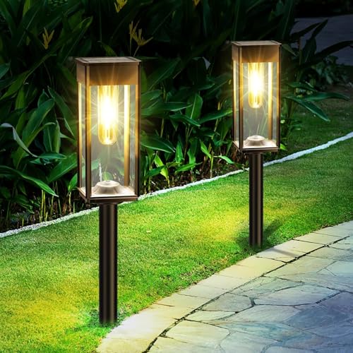 NFESOLAR ソーラーガーデンライト（電球色）屋外防水 LED 防犯灯 自動点灯/消灯 玄関先/庭/芝生/車道/歩道 (2個セット)