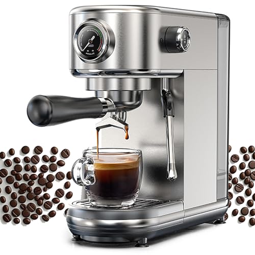 Macchina per caffè Espresso, Macchina per caffè compatta in Acciaio Inox con montalatte a Vapore, Professionale da 20 Bar per Cappuccino e Latte