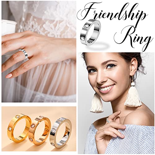 Love Friendship Rings 18K Gold Plated Silver with CZ 6mm Stainless Steel Promise Rings Wedding Band Fashion Love Rings for Her Women Valentine's Day with Gifts Box4