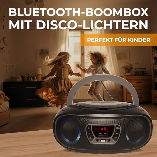 DENVER TCL-212BT Bluetooth Boombox mit Top-Loading CD-Player, USB MP3-Wiedergabe, FM-Radio, AUX und 2x2W RMS