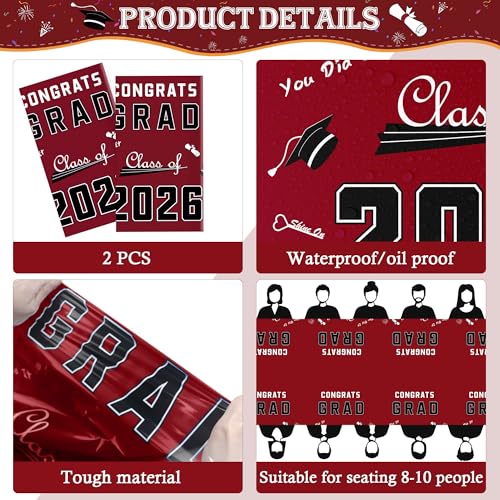 Image of OHOME Maroon Graduation Decorations Class of 2026 2027- ๐๐๐๐ ๐๐๐ ๐๐๐๐ ๐๐๐๐๐ โ๐๐% ๐๐
๐
Plastic Tablecloth for Class of 2026 Decorations Party Favors Supplies Banner,54 inch X 108 inch,2Pack