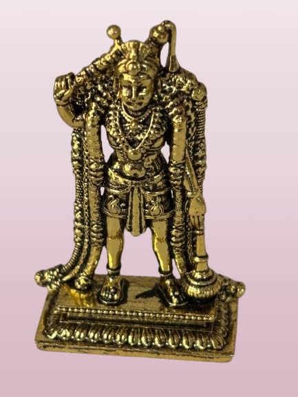 Image of BRICKS & BLOCKS Divyasethu Brass Miniature Karuppa Samy Statue Traditional Hindu Deity Sculpture, Decorative Figurine, Antique Gold Finish.