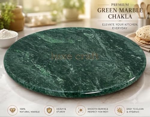 Image of Luxe Craft Green Marble Chakla 10 Inch | Heavy Stone Roti Maker Board | Handmade Chapati Rolling Board for Kitchen | Premium Marble Roti Chakla for Chapati, Puri, Paratha & Baking Dough (10 Inch)