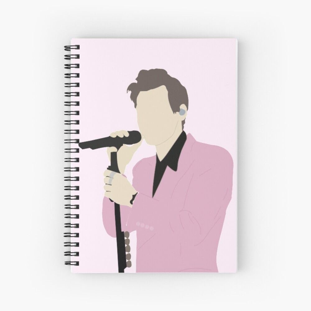 HARRY STYLES PINK BUD IN EAR CARICATURE PRINTED A5 160 RULED PAGES NOTEBOOK BEST GIFT FOR HARRY STYLES LOVERS