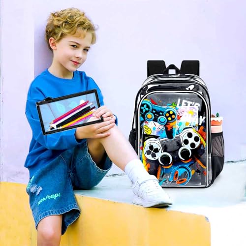 Image of KLFVB 3PCS Clear Backpack for Girls and Boys, Kids See Through Backpacks Stadium Approved, Transparent Bookbag for Elementary