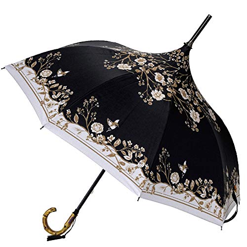 日傘 名前入り 雨傘 兼用パゴダ傘 ブラック プレゼント 女性 彼女 (クラシックフラワー)
