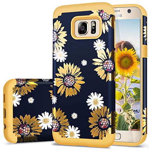 Fingic Case For Galaxy S7,Galaxy S7 Case Girl,Sunflower Slim Hybrid Case Hard Pc&Soft Rubber Anti-Scratch Protective Case For Women Girls Cover For Samsung Galaxy S7(G930) Only,Sun-Flower/Yellow #TOP16