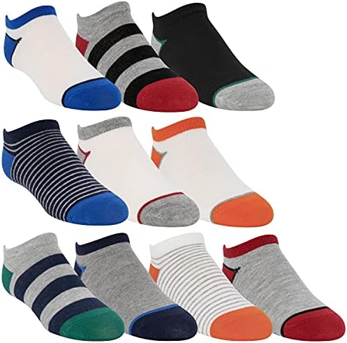 Stride Rite 360 Boys 10 Pair Pack Soft No Show Ankle Multicolor Socks in Basic Colors for Boys Sizes 2T-Large