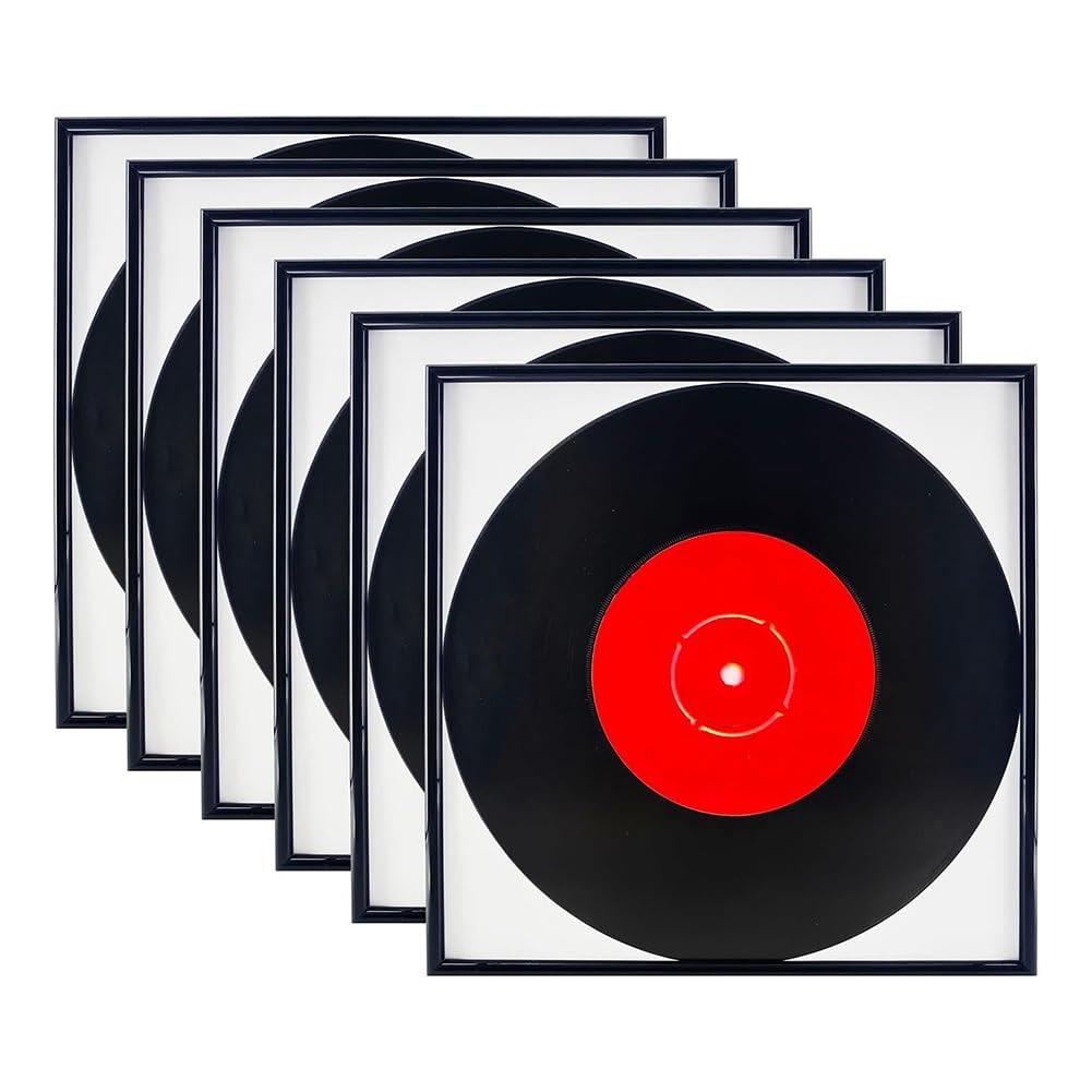UDSKNV[KSL Music Record Album Frame 4-Pack- Display 12.5" X 12.5" Vinyl LP Cover High Light Piano Finish