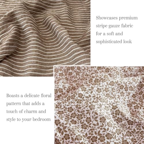Image of BLOOMHAVEN Full Comforter Set - 7 Pieces Dark Brown Bedding Sets for All Seasons, Lightweight Breathable Bed in a Bag Full with Revesible Farmhouse Comforter, Sheets, Pillowcases & Shams