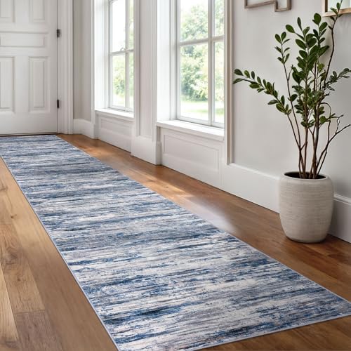 2x12 Navy Blue Gray Neutral Multi Modern Abstract Runner Rug for Hallways, Super Soft Hallway Decor Kitchen Rugs with Non-Slip, Non-Shedding Washable Rug for Entryway Bedroom Indoor