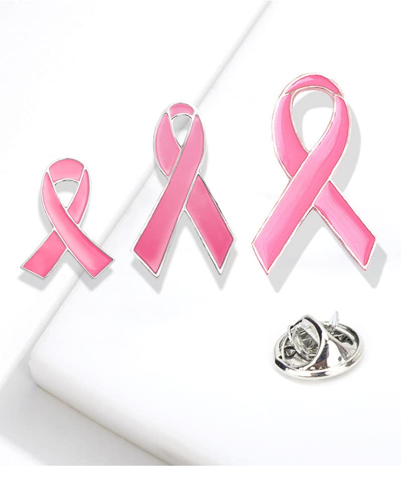 Image of Pink Ribbon Brooch Pins for Breast Cancer Awareness, Breast Cancer Awareness Lapel Pin for Women Memorial Jewelry, Charity Events, Encouragement Gift