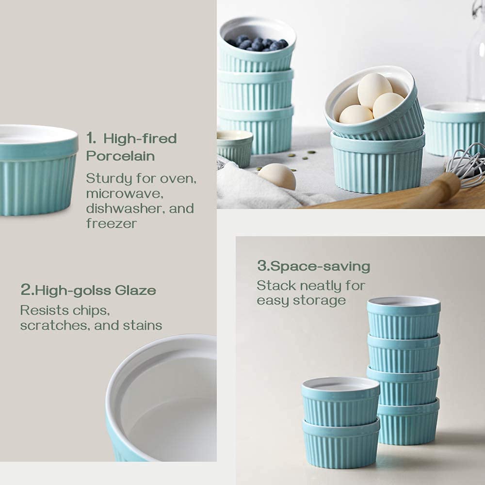 Ramequins en Porcelaine Blanche Ramequins for crème brûlée Ramequins en Porcelaine allant au Four, Ramequins for la Cuisson Ramequins à soufflé Ramequins Bols(4 PCS,8 OZ)