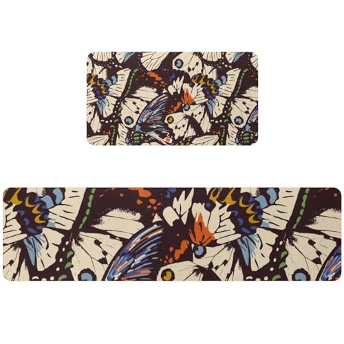 Alfombra de cocina lavable con estampado textil de mariposas para pasillos 2