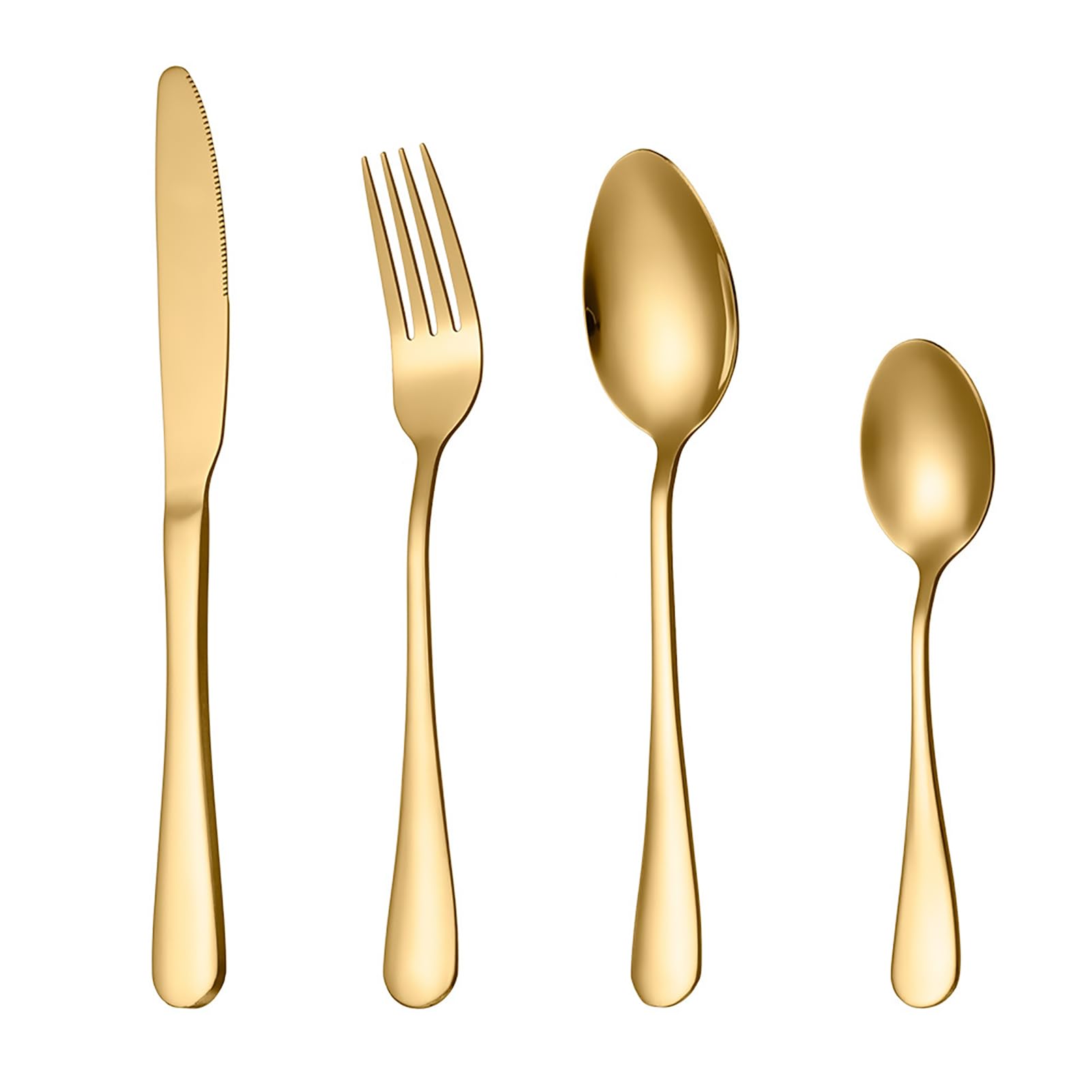 Greensen Solidny Zestaw Sztućców ze Stali Nierdzewnej do 6, Wygodne Prowadzenie, Elegancki Design, Wszechstronne Użycie z drewnianą skrzynką do Przechowywania (GOLD)