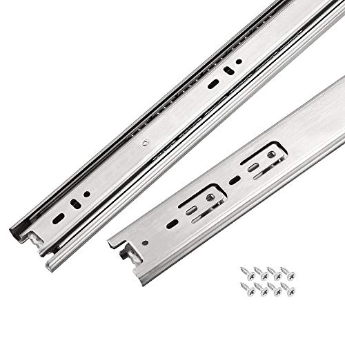 sourcing map Diapositivas de cajón de 15.7 pulgadas, extensión completa, rodamiento de bolas, riel grueso de 45 mm de ancho, 3 secciones de capacidad de 45.4 kg, 1 par