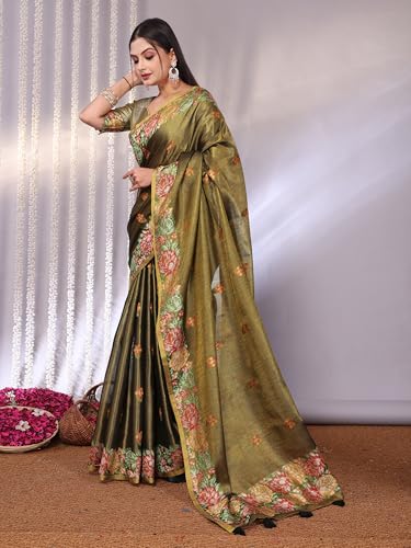 Image of SWORNOF Gold-Toned Woven Design Silk Zari Tissue Saree | Saree for Women | Soft and Skin Friendly
