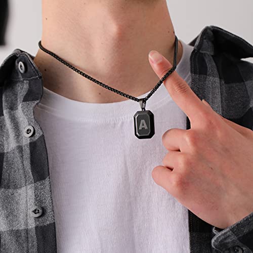 Bellino Initial A-Z Letter Necklace for Men Boys Kids Teen, Stainless Steel American Flag Dog Tag Pendent Chain Jewelry for him dad - 24Inches3
