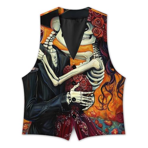 Skull Day of The Dead Skeleton Wedding Men's Suit Vest Slim Fit Business Dress Party Pattern Waistcoat Vest Top3