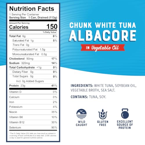 Image of Bumble Bee Chunk White Albacore Tuna in Oil, 5 oz | Wild Caught Tuna, 23g Protein per Can, High in Omega-3s, Non-GMO, Gluten Free, Kosher