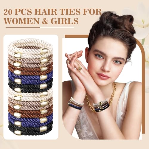 Image of Hair Ties No Damage - 20PCS Ponytail Holders - Elastic Hair Ties for Thick Hair - Braided Hair Bands for Women Girls's Hair - Classic Dinner