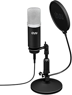 Microfono USB, uhuru Professional 192KHZ / 24Bit Studio Kit Microfono Registrazione Condensatore Cardioide con Scheda Audio Supporto da Tavolo Filtro Pop, per la Registrazione di Giochi Skype Youtuber