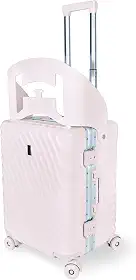 Mala de Viagem Média com Assento Infantil, ABS Preto, 41x32x54.5cm, Rodas 360°, Trava TSA, Alça Telescópica, Suporta 35kg, MR-BH029, Alira Home (Rosa)