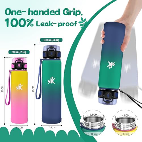 KollyKolla Trinkflasche Edelstahl 500ml, Thermosflasche, BPA-Frei Isolierflasche, Auslaufsicher Thermoskanne, Wasserflasche für Kinder, Schule, Sport, Sprudel, Fitness, Outdoor, Camping