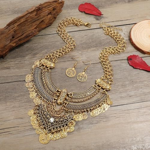 Fashion Bib Bohemian Statement Necklace Punk Ethnic Necklaces and Earrings Set for Women2
