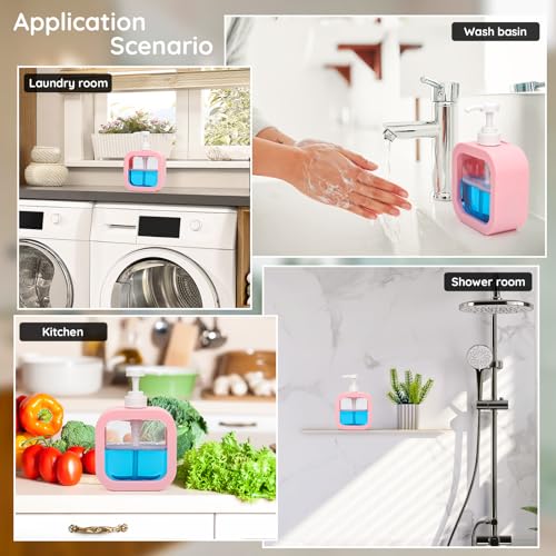 Image of Segbeauty 16.9oz Empty Kitchen Hand Soap Dispenser, Refillable Liquid Soap Dispenser for Bathroom, 500ml Pink Plastic Pump Bottle, Dish Soap Dispensers for Kitchen Sink with Pump and Labels