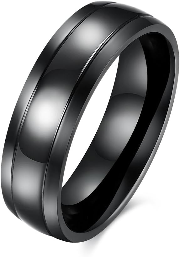 CHENGCAI 6mm Pure Black High Polished Plain Titanium Steel Ring Fashion Wedding Engagement Band for Men