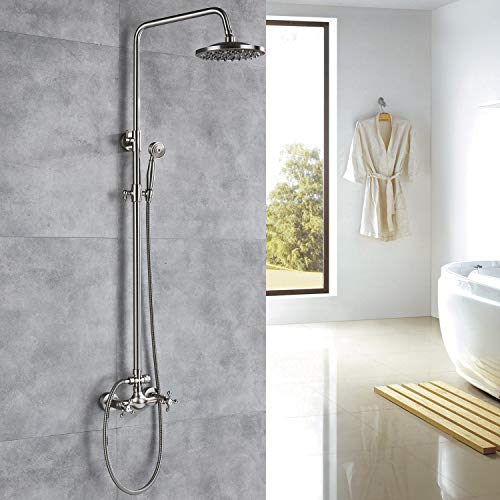 Rozin Bathroom 2 Cross Knobs Mixer Shower Combo Set 8-inch Rainfall Shower Head with Handheld Spray Brushed Nickel