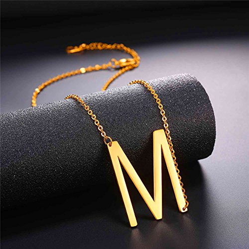 U7 Sideways Large Initial Necklaces 18K Gold Plated Big Letter Script Name Necklaces Statement Alphabet Pendant M Necklace For Women Gift #TOP6