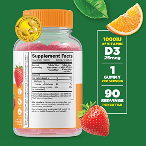 Lifeable Vitamin D For Kids 1000 Iu - Great Tasting Natural Flavor Gummy Supplement - Gluten Free Vegetarian Gmo Free Chewable - For Strong Healthy Bones And Immune Support - For Children 90 Gummies #TOP1