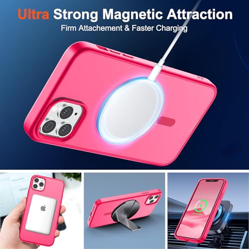 Image of SUPFINE Magnetic for iPhone 11 Pro Max Case Hot Pink | (Compatible with MagSafe)(Military Grade Drop Protection)Shockproof Translucent Matte Phone Cover