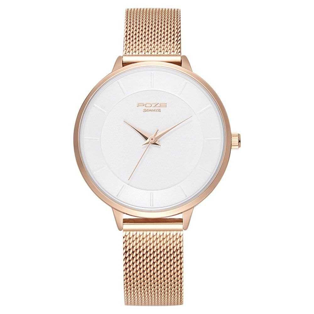 Sonata Poze Quartz Analog White Dial Stainless Steel Strap Watch for Women-SP80027WM01W (B0CT4YRBT5) Amazon Price History, Amazon Price Tracker
